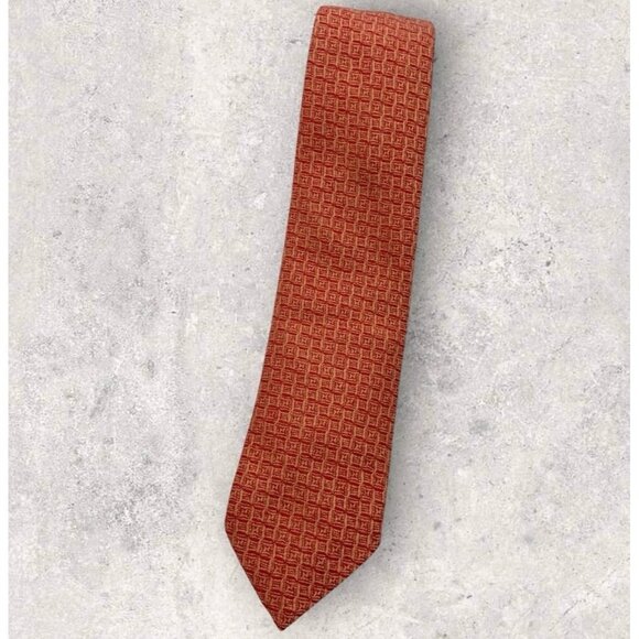 ERMENEGILDO ZEGNA VINTAGE Cashmere Tie ITALY Red Salmon Geometric W:3